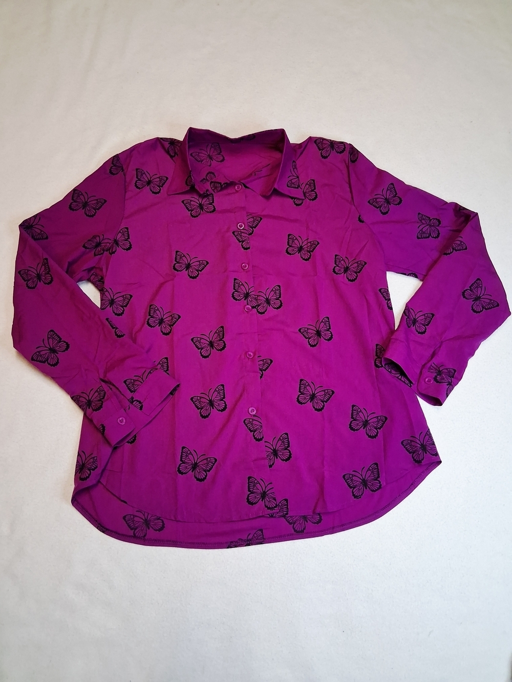 4/20$ Womens Purple Butterfly Button-Up Shirt